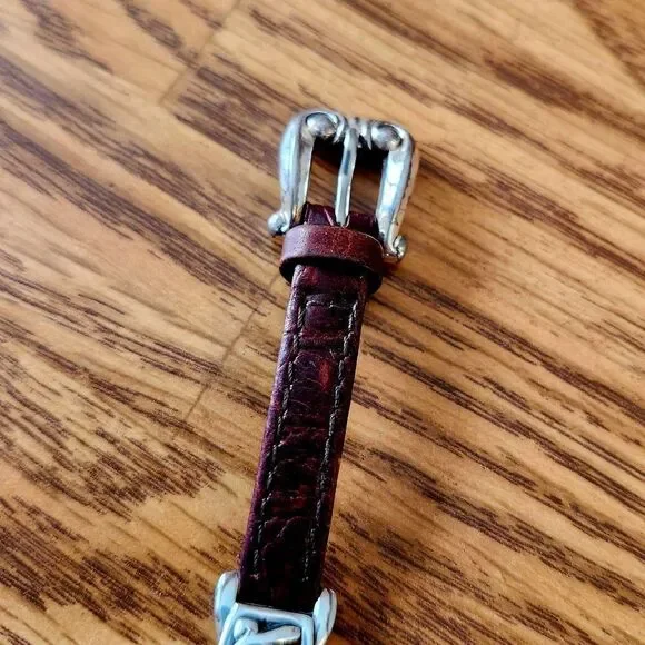 BRIGHTON "Santa Barbara" Silver Ornate Watch w/ Brown Leather TIMELESS CHIC - Picture 3 of 8